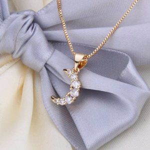 14K Gold Moon Cubic Zirconia Necklace
